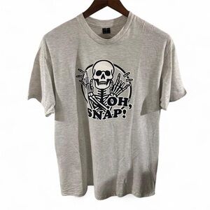 Humor Funny Skeleton ‘Oh Snap’ Gray Graphic T-Shirt Size XL